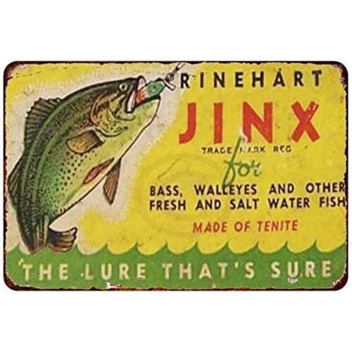 MAIYUAN Wall Decor Sign Rinehart Jinx Fishing Lure Rustic Vintage Look Aluminum Metal Sign 8x12 Inches (BBM4016)