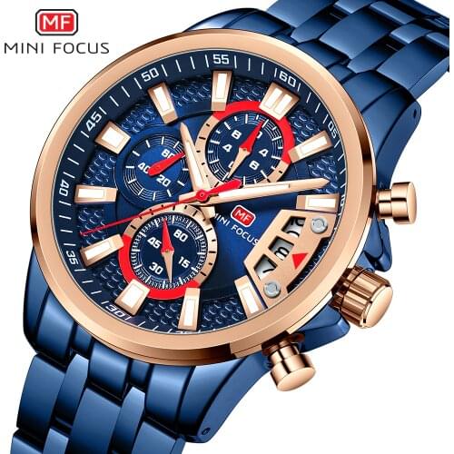 MINI FOCUS Military Steampunk Waterproof Luxury Quartz Watch Mens Sport Wristwatch Male Chronograph Stainless Steel Clock Gift