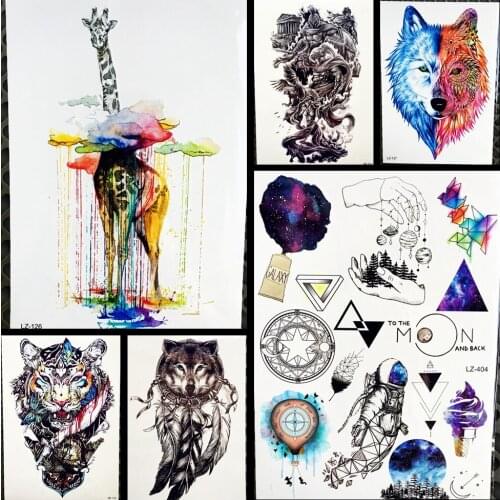 Fashion Watercolor Giraffe Art Temporary Tattoo Stickers Women Body Arm Legs Fake Waterproof Tattoo Water Transfer Tatoo GLZ-126