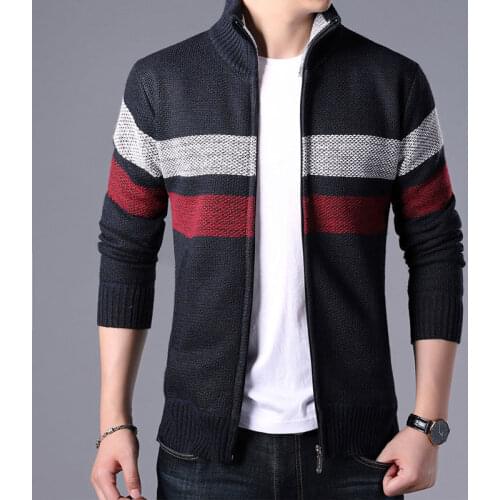 Mens sweater coat men new winter casual mens plus velvet padded warm collar knitted cardigan tide
