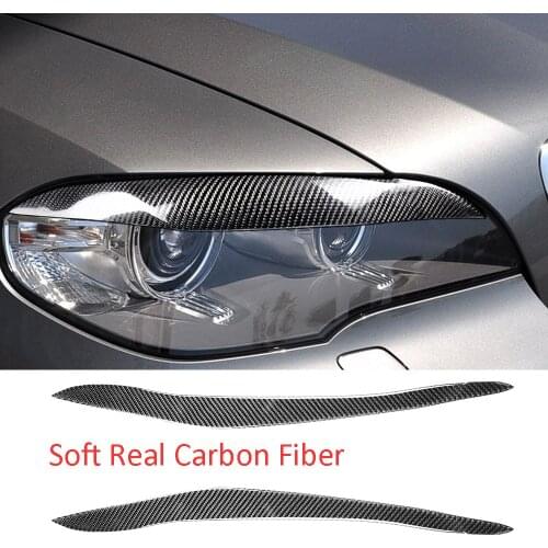 Soft Real Carbon Fiber Headlight Eyelids Eyebrow Cover Fit For BMW X5 E70 2010-2012