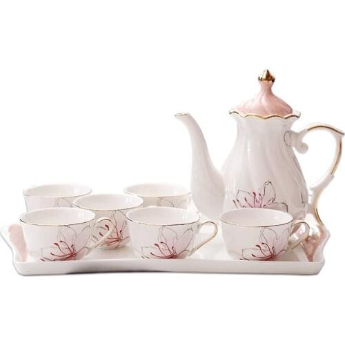 Coffee Cup Set European Afternoon Eight-pieces Set Ceramic Flower Tea Cup Home Christmas Gift Simplicity Cafe Household Tea Mug