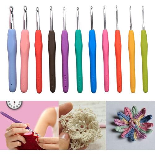 11 Pcs/ Set Crochet Hooks Needle Set Knitting Needles Tools Kit with Soft Handles Home DIY Handmade Supplies FBE2