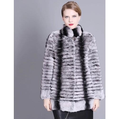 2020 New Real Chinchilla Rex Rabbit Fur Coat Stand Collar Fur Coat From Natural Jacket Winter With Real Fur Women Luxury