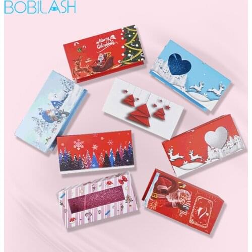 Wholesale Eyelash Packaging Box Christmas Style Rectangle Eyelashes Package 5/10/20/30PCS for 25mm Long EyeLashes
