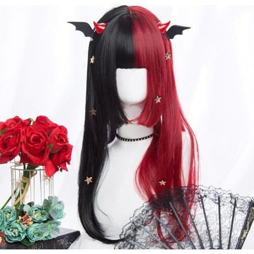 AS Long Straight Hair Red black Pink black Yellow black Color Lace Wigs Glueless Fiber Hair Synthetic Front Wigs for Fashion