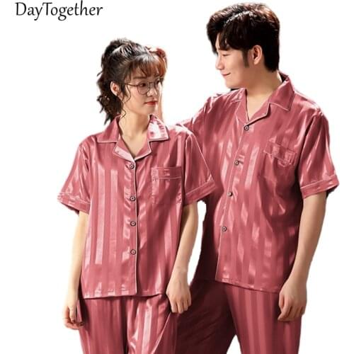 Summer Silk Couples Pajamas Set Short Sleeve With Pocket Shorts Sleepwear Men and Women Satin Long Trousers Pijama
