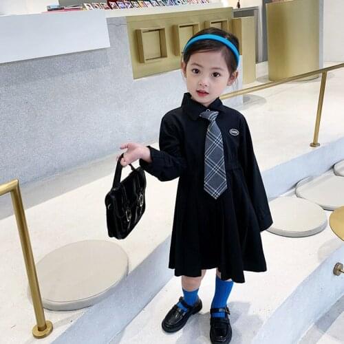 2-8 Y Toddler Girls Dress 2021 Spring Korean Girls Long Sleeve Dress Tie College Style Pleated Dress For Baby Girl Kids Clothes