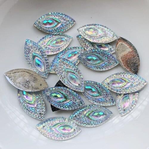 11x22mm 80pcs Horse eye peacock eye Resin Sew On Rhinestone With Holes Flatback Marquise Crystal AB Leaf Sewing Rhinestone