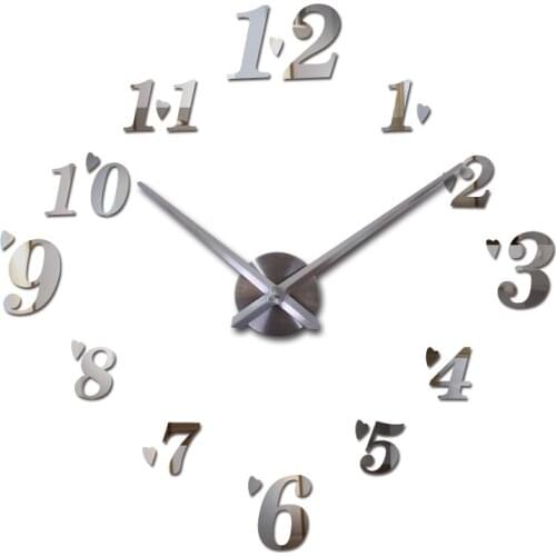 Promotion new home decor large roman mirror fashion modern Quartz clocks living room diy wall clock watch