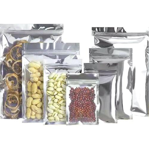100Pcs/Lot Clear Aluminum Foil Zip Lock Bag Resealable Reusable Tear Notch Food Storage Packaging Pouches for Snack Coffee Tea
