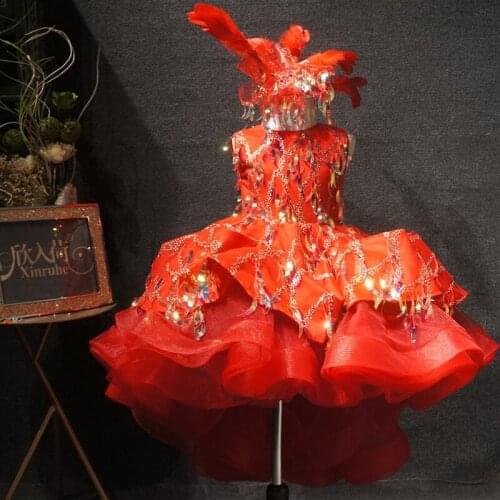Real Picture Silver Sequin Drop Girls Red Birthday Party Dresses Red Toddler Girl First Communion Tutu Dresses Feather Headpiece