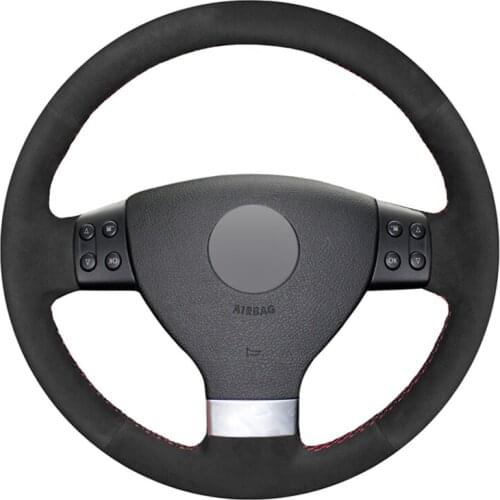 Hand-stitched Black Suede Car Steering Wheel Cover for Volkswagen VW Golf 5 (V) Golf Plus Polo Jetta Passat Variant Tiguan