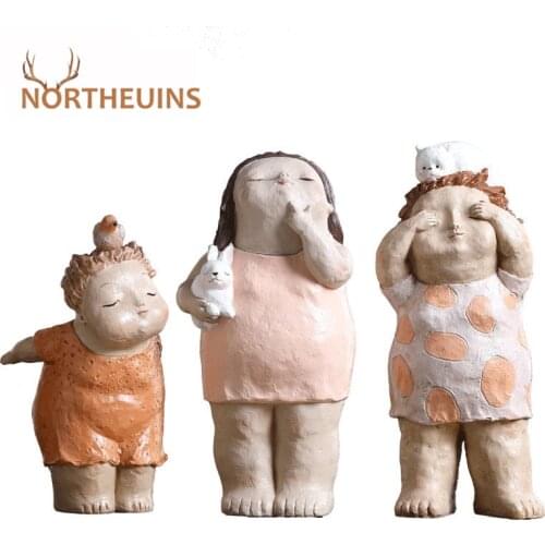 NORTHEUINS Resin Modern Girl Figurines Home Living Room Decoration Accessories Statue for Interior Desk Christmas Decorations