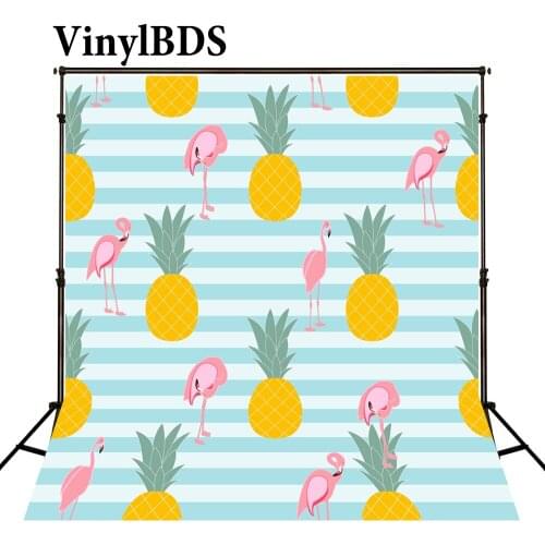 VinylBDS Photography Washable Backdrops 10x10ft Blue Stripe Backdrop Flamingo Backdrop Cartoon Golden Pineapple Kid Photo