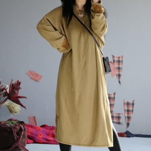 2020 New Spring Autumn Plus Size Embroidery Long Sleeve V neck Cotton Thick Casual Fashion Vintage Women Robe