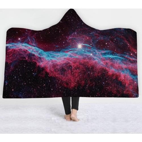 Starry Sky Universe Printed Warm Soft Fluffy Hooded Wearable Blanket Throw Poncho Adult Manta Para Sofa Fleece Deken