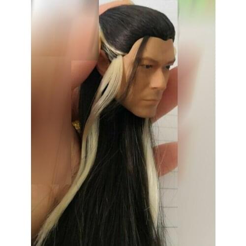 1/6 Scale Male Head Carving Black Hair Ancient Chinese Men Head Sculpture Highlight White Hair For 12" Action Figure Body