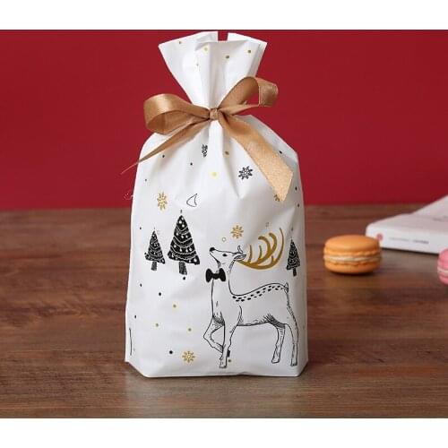 10Pcs Christmas Gift Bag Santa Sack Candy Drawstring Bag Christmas Decorations for Home Table Noel Natal New Year 2022 Presents