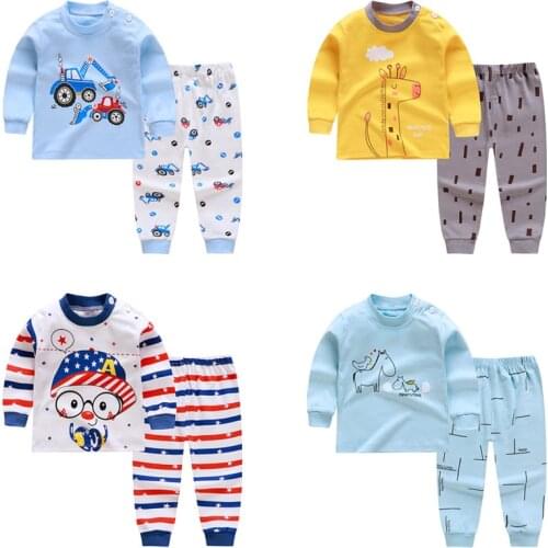 2021 New Kids Boys Girls Pajama Sets Cartoon Print Long Sleeve Cute T-Shirt Tops with Pants Toddler Baby Sleeping Clothing Sets