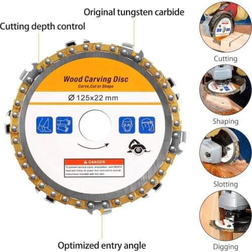 5"Angle Grinders Carving Tool Wood Carving Disc Chain Wheel Cutting Blade Angle Grinder Carving for Cutting Plastic Wood Carving