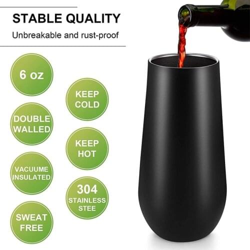Hot 8Packs Stemless Champagne Flutes Wine Tumbler, 6 OZ Double-Insulated Wine Tumbler with Lids Cocktail Cups