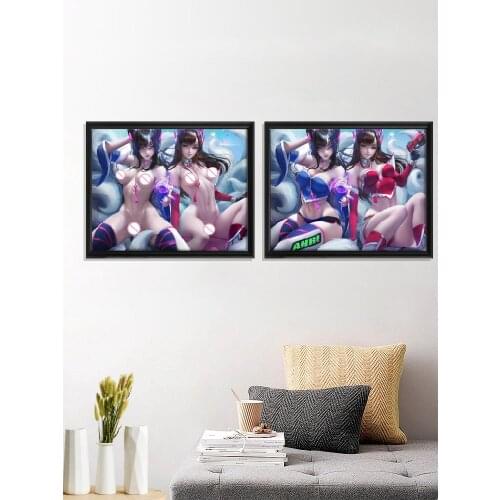 Ahri Sexy Nude Girl Game Anime League D.VA Art-Poster Silk Decor Canvas Home Living-Room Custom Picture Prints Decoration Wall