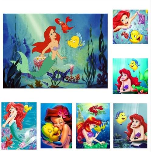 5D DIY Diamond Painting Disney Mermaid Princess Series Cartoon Full Cross Stitch Kits Embroidery Hand Inlaid Artist Home Decor