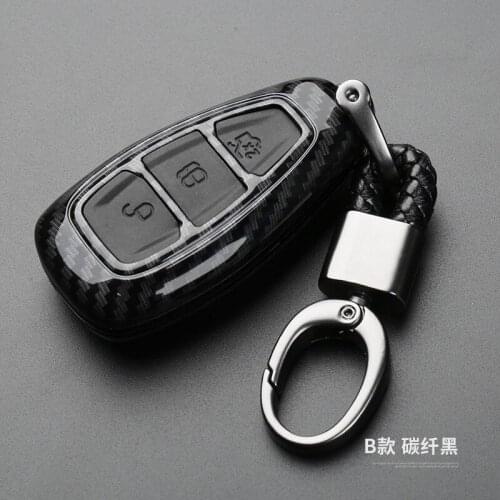 Carbon Fiber Car Styling Key Remote Key Fob Case Cover Keyring For Ford Focus Fiesta Kuga C-Max Galaxy Key holder