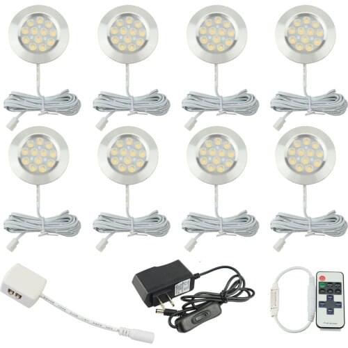 8/6/4/3pcs LED Under Cabinet Light Remote Control Dimmable Puck Night Lamp Kit for Counter Cupboard Wardrobe Shelf Downlight