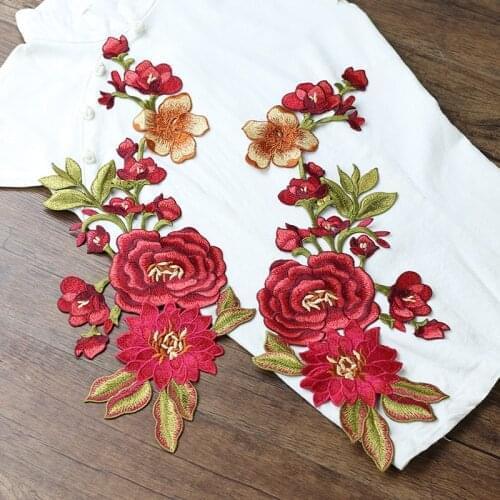 Big size red flower Embroidered patches para vestuario decorative sew on designer patches for jeans parches bordados para ropa
