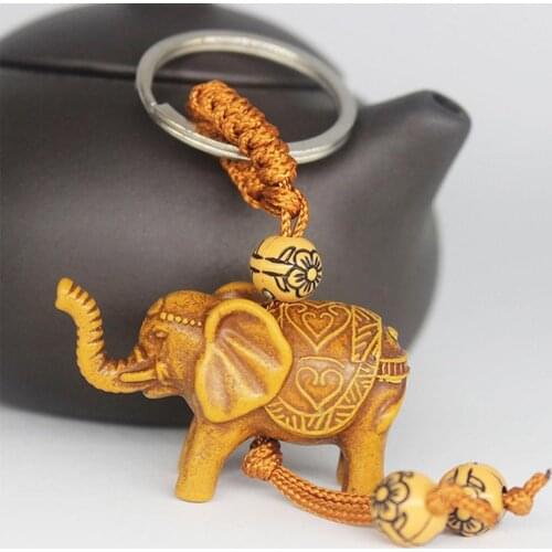 2Pcs Elephant Carving Lucky Pendant Keychain Keyring Evil Defends Key Chain Jewelry Decor Gift