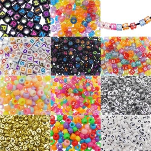 Julie Wang 110pcs Plastic Beads Mixed 11 Styles Resin Solid Color Alphabet Letters Spacer Bead Bracelet Jewelry Making Accessory