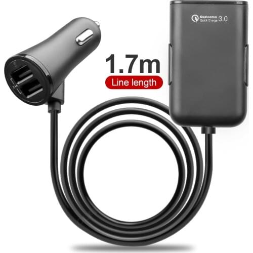 Quick Charge QC 3.0 Car Charger For Phone 4 Ports USB Fast Charging 1.7M Extension Cable For Xiaomi iPhone Mobile Phone Charger