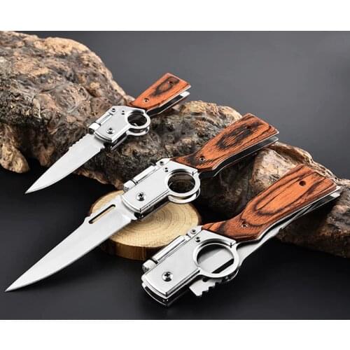 5CR15MOV Blade Quick Open Knives AKC 58HRC Outdoor Portable Pocket Camping Tactical Folding Knife Combat Military Knifes +Sheath