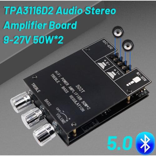 Digital TPA3116D2 Bluetooth 5.0 Subwoofer Amplifier Board 2.0 Channel Power Audio Stereo Amplifier Board 2*50W Bass AMP ZK-502T
