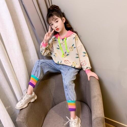 Kids Sport Clothes Girls Printed Childrens Clothes For Girls Striped Coat + Pants Girl Clothing Teenage Childrens Costume