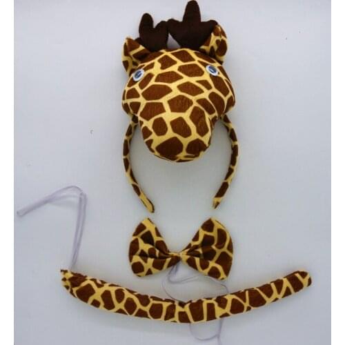 Kids Boy Girl 3D GiraffeHeadband Bow Tie Tail Cosplay Set Birthday Party Performance Props Costume Halloween Christmas