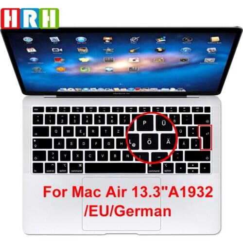 HRH Hot Sale Silicone German Keyboard Skin Cover for MacBook Air 13" A1932 with Touch ID 2018 Release Laptop Keyboard Protector