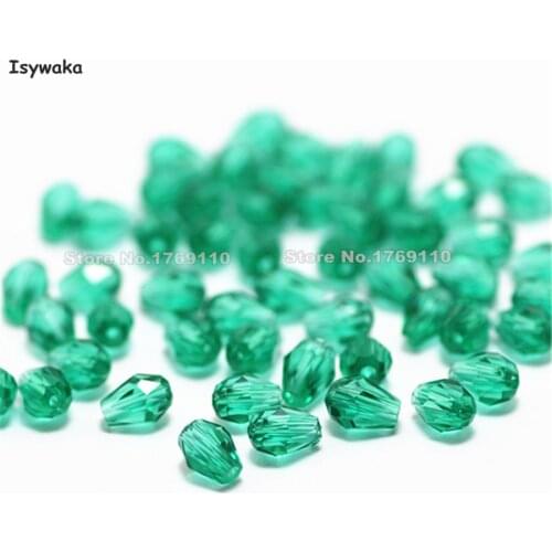 Isywaka 100pcs Blue Green Color Teardrop Beads Austria Crystal Beads Waterdrop Beads Loose Spacer Bead for Jewelry Making,3x5mm