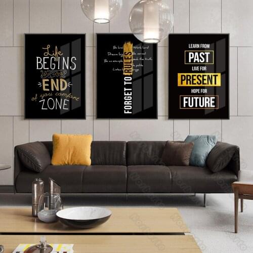 Modern Style Canvas Painting Poster Black Background White Yellow Motivated Quotas Live for Present for Home Rooms Wall Decortio