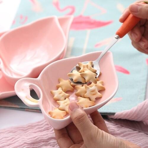 Ceramic Flamingo Plate Pink Dishes Cute Snack Biscuit Plate for Kids Serving Dinner Platter Kitchen Tableware Housewarming Gifts