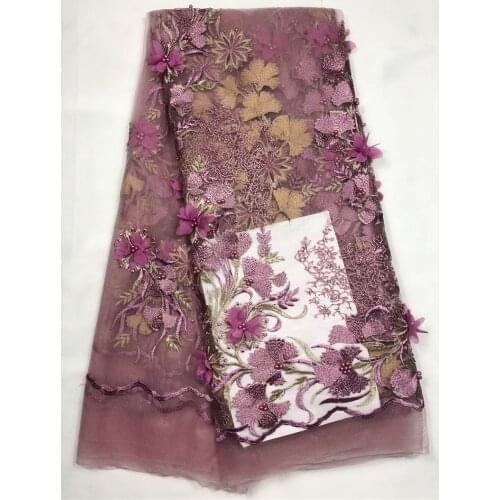 Pretty design 3d flowers Latest design JRB-11185 African French beaded Embroidery Net Lace Fabric for beautiful clothes