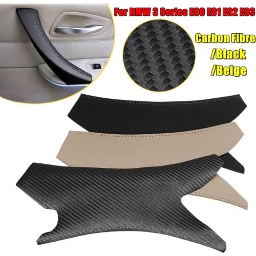 Left/Right side DIY Inner Door Handle Cover Trim Hand Sewing For BMW 3 Series E90 E91 E92 E93 2005-2012 Black Beige Carbon Fibre
