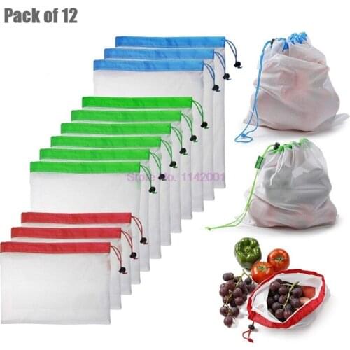 20set 12pcs/set Reusable Mesh Produce Bags Premium Polyester Washable Mesh Bags for Vegetables Fruits Toys