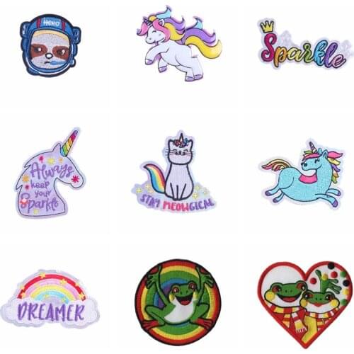 Cartoon Frog Unicorn Embroidered Patches For Clothing Accessories Applique Fashion Fusible Sewing Patches Embroidery Patch Iron
