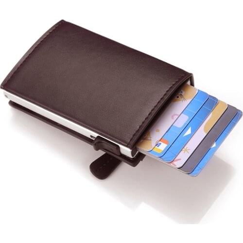 Bycobecy New Men And Women Smart Wallet Fashion PU Leather Coin Purses RFID Aluminum Box Anti-theft Card Holder Slim Card Case