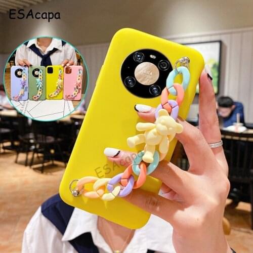 Cartoons Bear Wrist Chain Soft Case For Huawei Mate 40 30 20 Pro 20 Lite 20X Silicone Matte Phone Cover For Huawei Mate 10 9 Pro