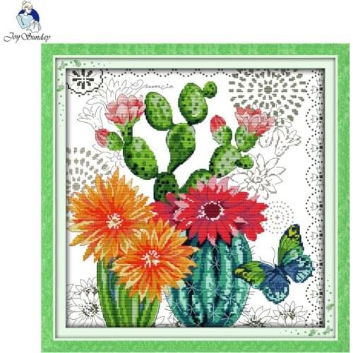 Prickly Pear Flower Cross Stitch Kits DIY Flower Pattern Needlework Aida 14CT 11CT Count Embroidery Set Home Decoration Painting