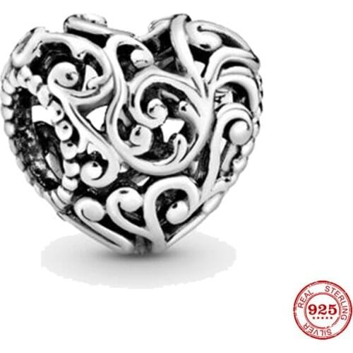 New 925 Sterling Silver Bead Regal Openwork Heart Charm Fit Original Pandora Bracelet DIY Jewelry For Women Wholesale